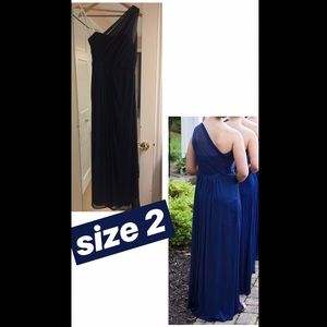 Long, Navy Blue, One Shoulder Prom Dress